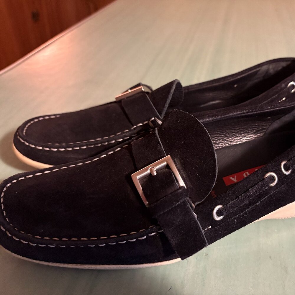 Womens Prada Black Suede Boat Shoe Loafers EU 38 US Size 8